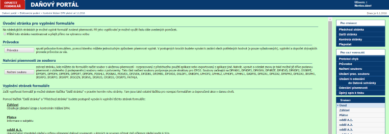 Náhled interaktivního formuláře na daňovém portálu