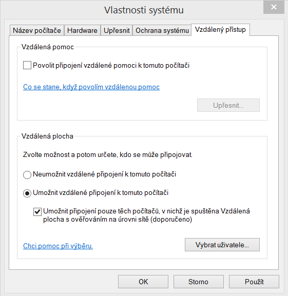 Povolení vzdálené plochy